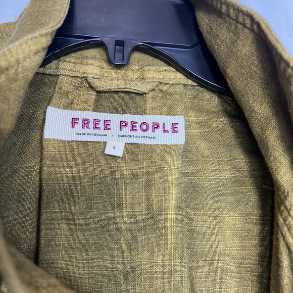 Free People Jade Safari Bomber Jacket Embroidered Gold Brown Linen S Grunge - Picture 12 of 14